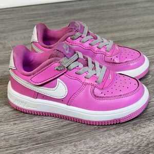 Nike Girls Air Force 1 Low Easy On Sneakers Shoes 10C Pink White Hook And Loop